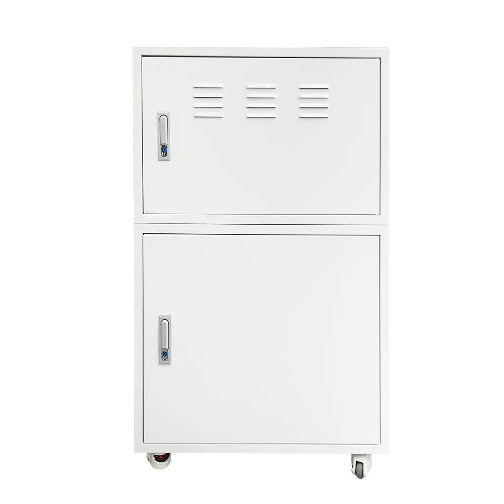 5000W 51.2V 16076Wh All In One ESS Rear View White Cabinet With Lock Wheels Vent