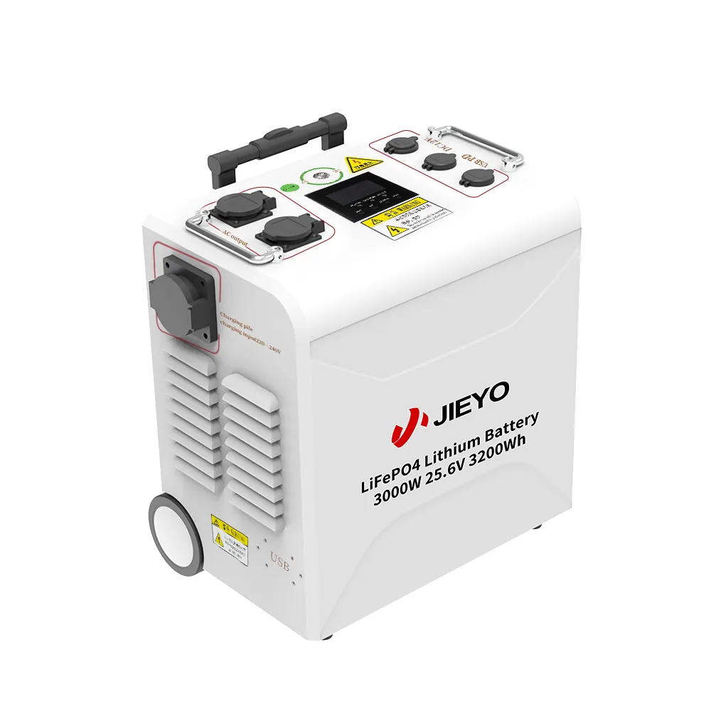 JIEYO 3000W 25.6V 3200Wh Wheeled Portable LiFePO4 Power Station 45 Degree Three-Quarter View White Background Main Product Image.