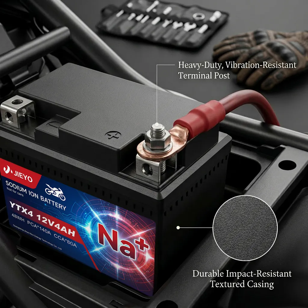 JIEYO YTX4 12V4AH Sodium Ion Motorcycle Battery Installation Detail Feature Display